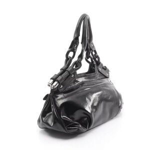 Salvatore Ferragamo Gancini Handbag Tassel Leather Patent Vernis Black